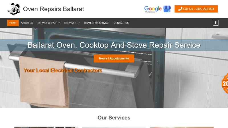 Ballarat Oven Repairs website screenshot