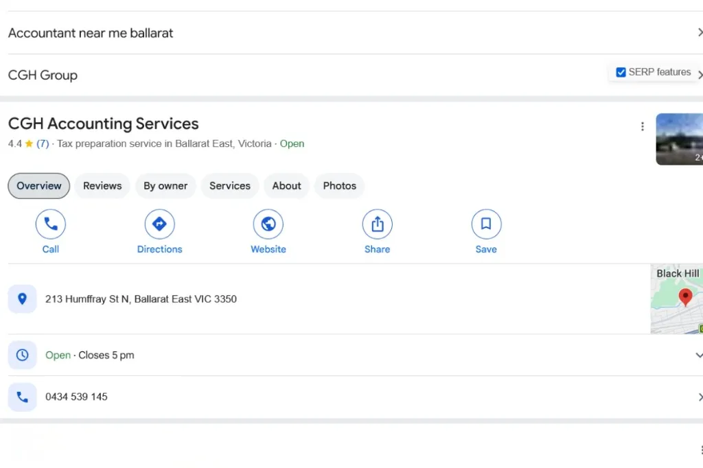 CGH Accounting Services Google Business Profile map listing screenshot
