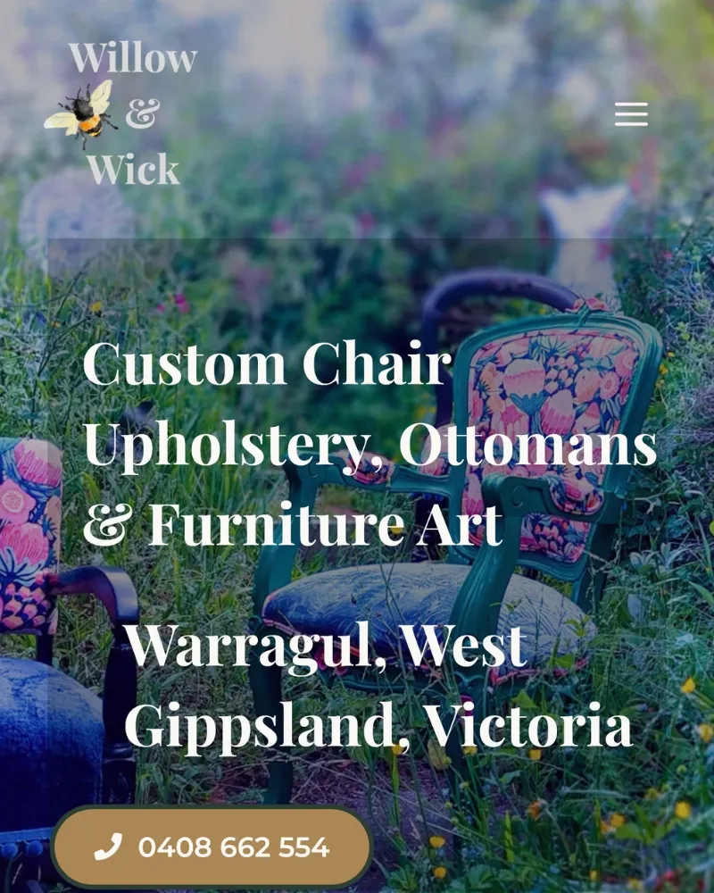 Willow & Wick website showing custom upholstery design