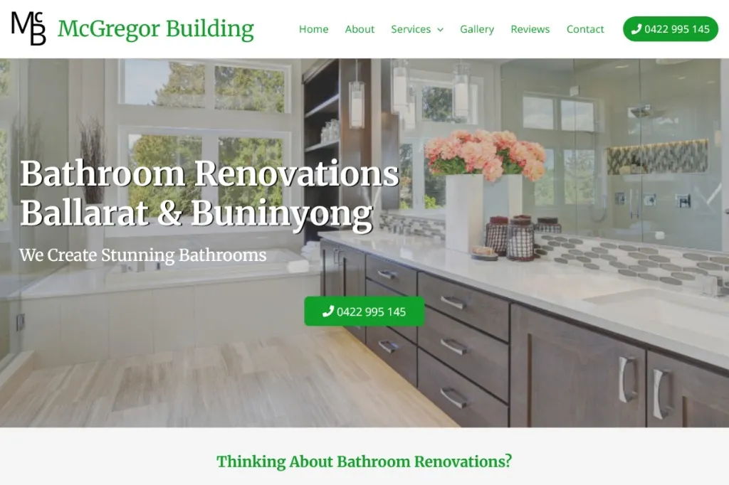 McGregor Building Ballarat website showing prominent click-to-call phone CTA button